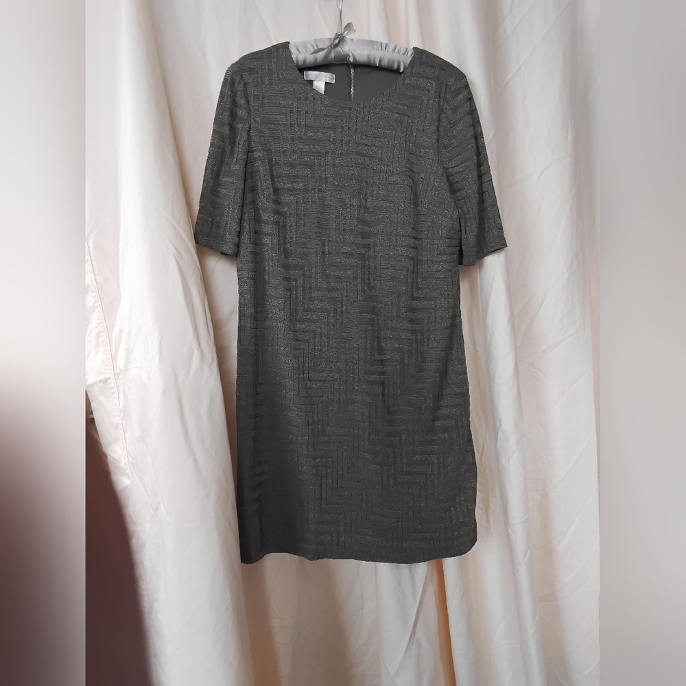 Womens Short-Sleeve Gray Textured Dress